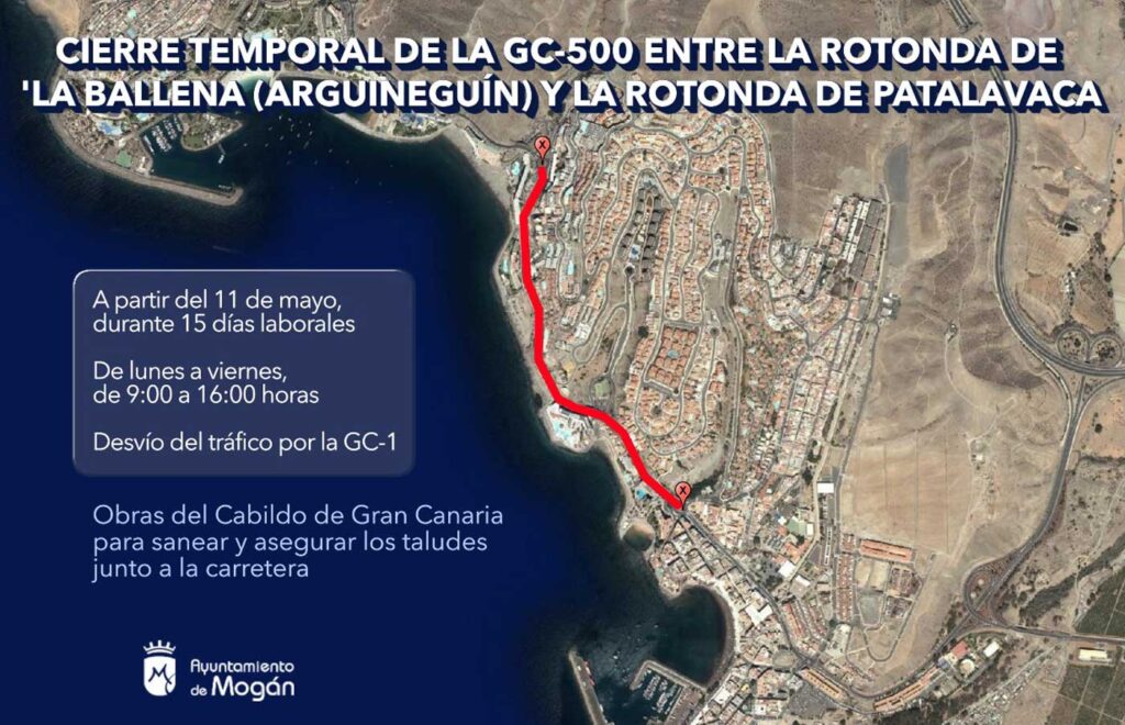 GC500 stängs av mellan rondellen Arguineguin(valfenan) till rondellen Patalavaca