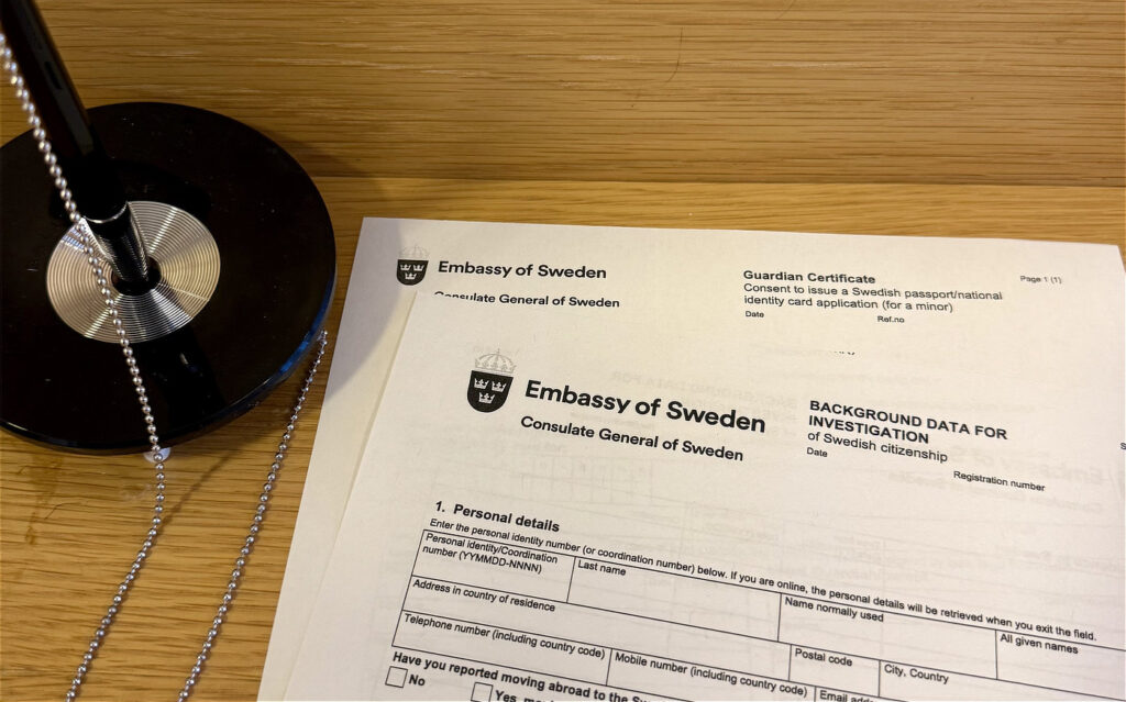 Svenskt Pass blankett för ansökan