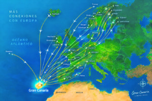 Karta över olika flyglinjer från Gran Canaria